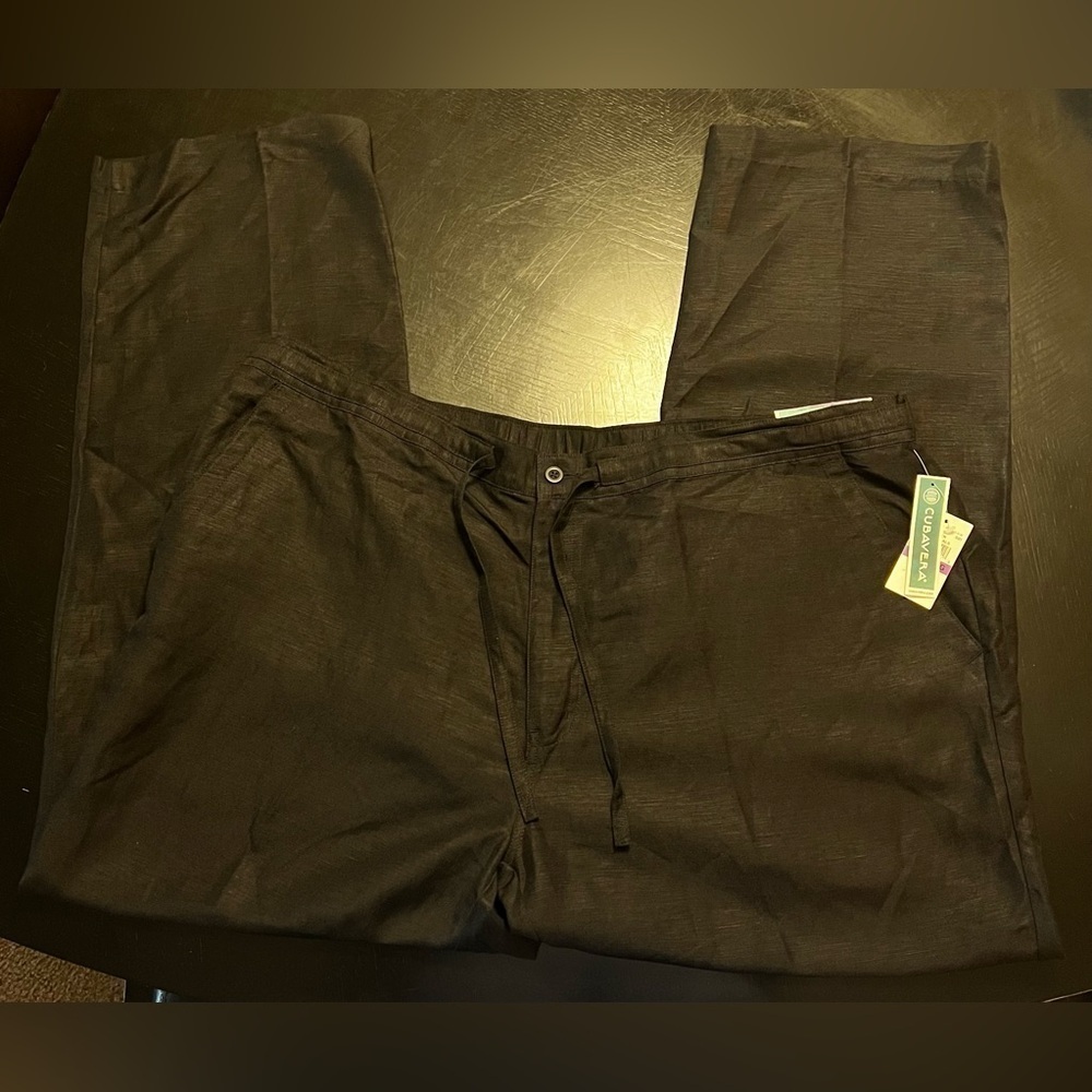 Cubavera Women's Linen Blend Pants Size XXL Black Drawstring Waist Fly Front